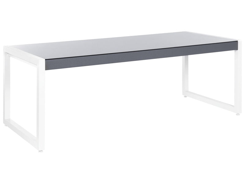 Garden Dining Table Grey and White Aluminium Glass Tabletop Weather Resistant Beliani