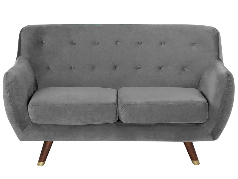 Sofa Grey Velvet 2 Seater Button Tufted Back Cushioned Seat Wooden Legs Beliani