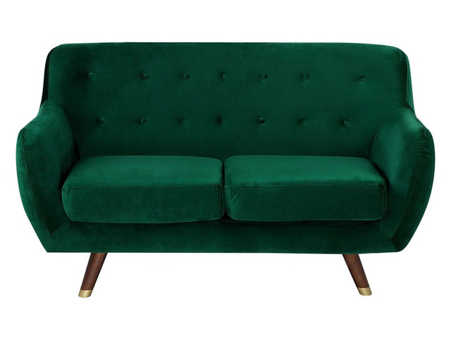 Sofa Green Velvet 2 Seater Button Tufted Back Cushioned Seat Wooden Legs Beliani