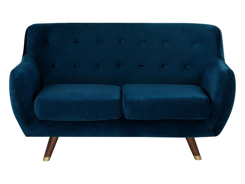 Sofa Navy Blue Velvet 2 Seater Button Tufted Back Cushioned Seat Wooden Legs Beliani