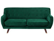 Sofa Green Velvet 3 Seater Button Tufted Back Cushioned Seat Wooden Legs Beliani