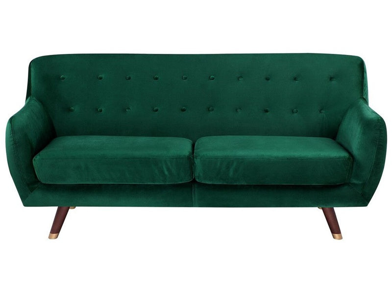 Sofa Green Velvet 3 Seater Button Tufted Back Cushioned Seat Wooden Legs Beliani