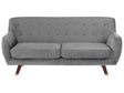 Sofa Grey Velvet 3 Seater Button Tufted Back Cushioned Seat Wooden Legs Beliani