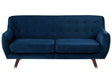 Sofa Navy Blue Velvet 3 Seater Button Tufted Back Cushioned Seat Wooden Legs Beliani