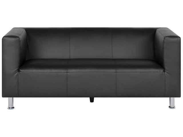 3 Seater Sofa Black Faux Leather Silver Metal Legs Contemporary Beliani