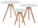 Nest of 3 Tables White Top Light Wood Tripod Base Scandinavian Style Beliani