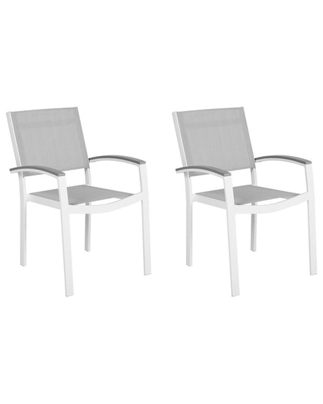 Set of 2 Garden Chairs Grey and White Aluminium Frame Weather Resistant Beliani