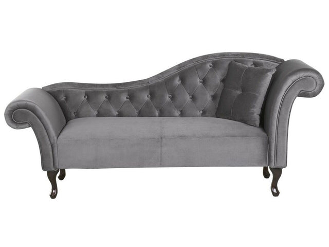 Chaise Lounge Grey Velvet Button Tufted Upholstery Right Hand Rolled Arms with Cushion Beliani