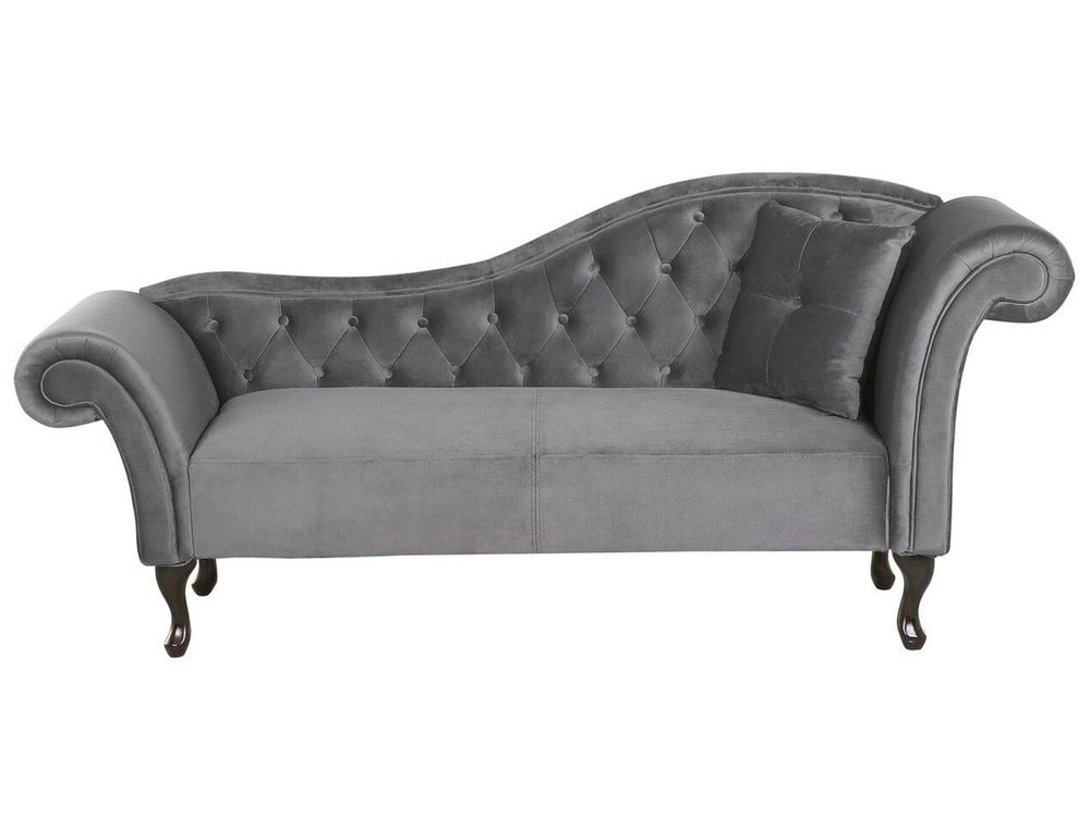 Chaise Lounge Grey Velvet Button Tufted Upholstery Right Hand Rolled Arms with Cushion Beliani