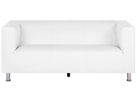 3 Seater Sofa White Faux Leather Silver Metal Legs Contemporary Beliani