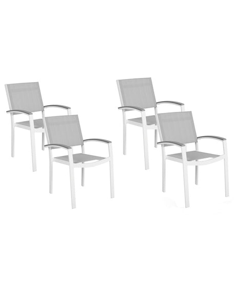 Set of 4 Garden Chairs Grey and White Aluminium Frame Weather Resistant Beliani