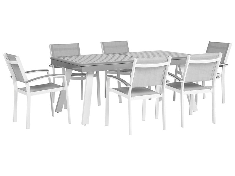 7 Piece Dining Set White with Grey Table 6 Chairs Garden Patio Terrace  Beliani