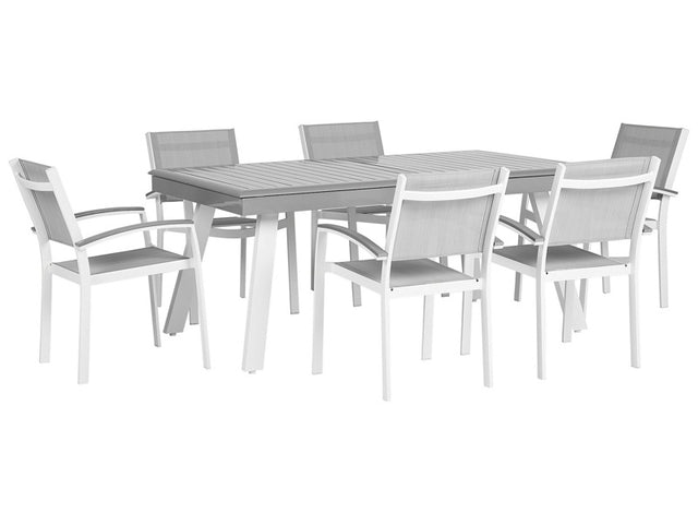 7 Piece Dining Set White with Grey Table 6 Chairs Garden Patio Terrace  Beliani