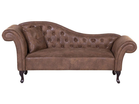 Chaise Lounge Brown Faux Suede Button Tufted Upholstery Left Hand Rolled Arms with Cushion Beliani
