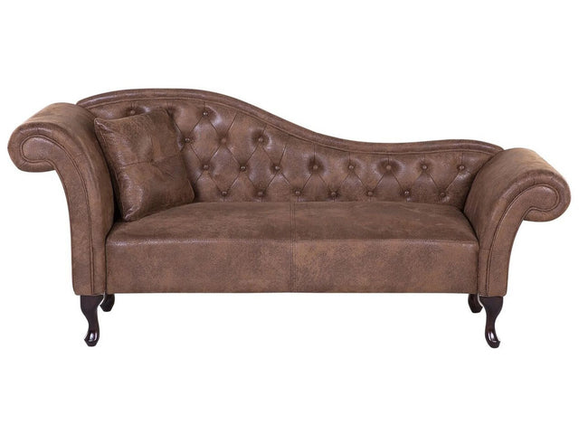 Chaise Lounge Brown Faux Suede Button Tufted Upholstery Left Hand Rolled Arms with Cushion Beliani