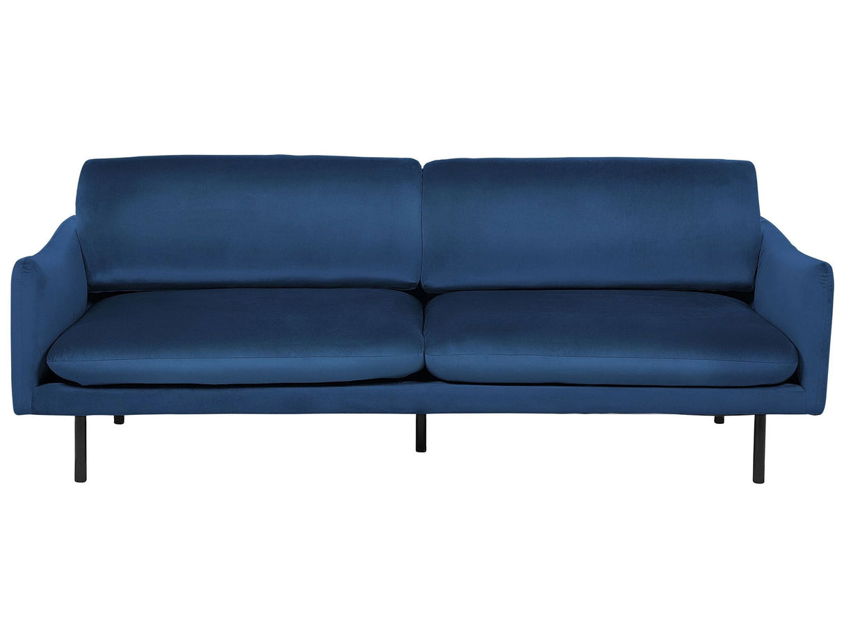 Sofa Dark Blue Velvet Fabric Black Legs 3 Seater Cushion Seat Modern Retro Style Beliani