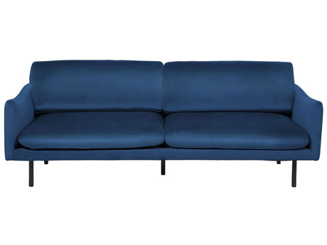 Sofa Dark Blue Velvet Fabric Black Legs 3 Seater Cushion Seat Modern Retro Style Beliani