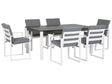 7 Piece Garden Dining Set White Aluminium Extending Table and 6 Chairs with Grey Cushions Beliani