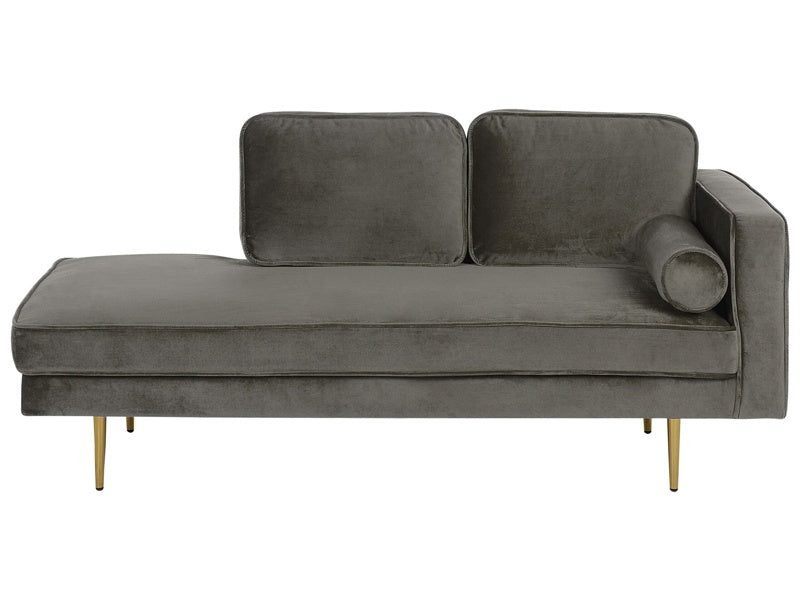 Chaise Lounge Taupe Velvet Upholstered Right Hand Orientation Metal Legs Bolster Pillow Modern Design Beliani