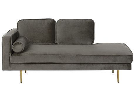 Chaise Lounge Taupe Velvet Upholstered Left Hand Orientation Metal Legs Bolster Pillow Modern Design Beliani