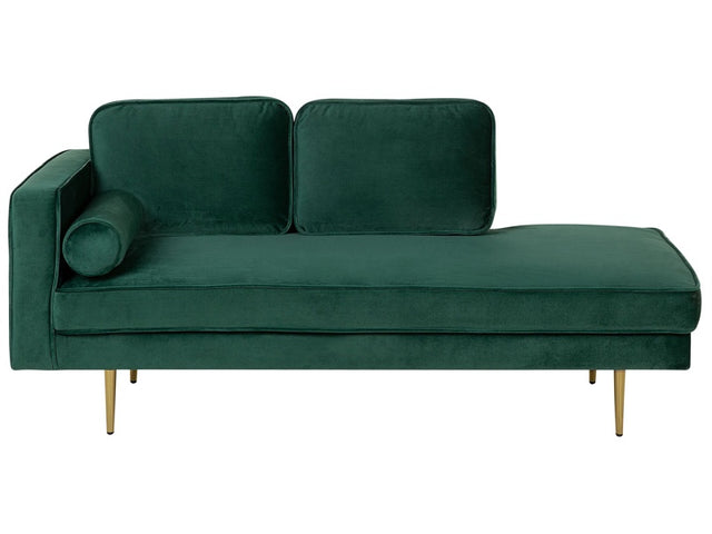 Chaise Lounge Emerald Green Velvet Upholstered Left Hand Orientation Metal Legs Bolster Pillow Modern Design Beliani