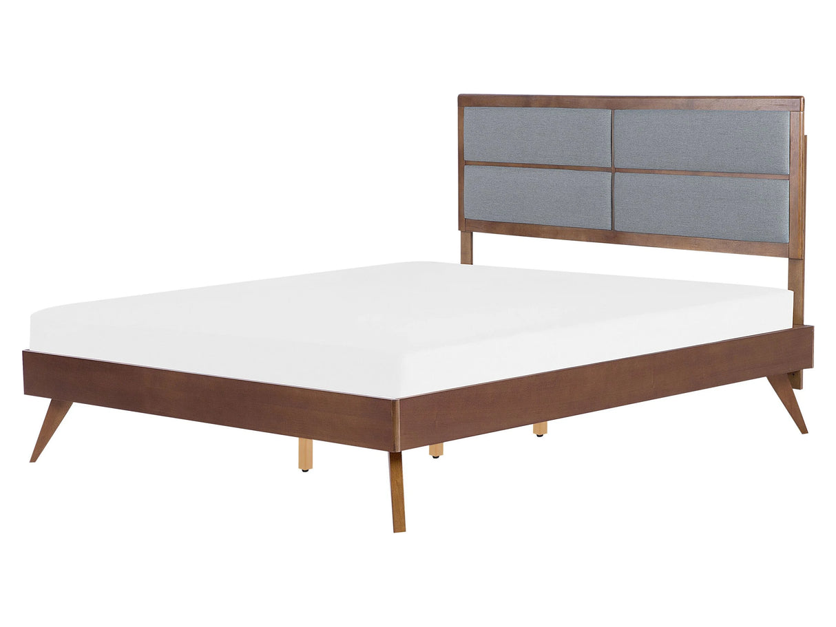 EU King Size Bed Dark Ash Wood MDF 5ft3 Frame with Upholstered Headrest and Slatted Base Beliani