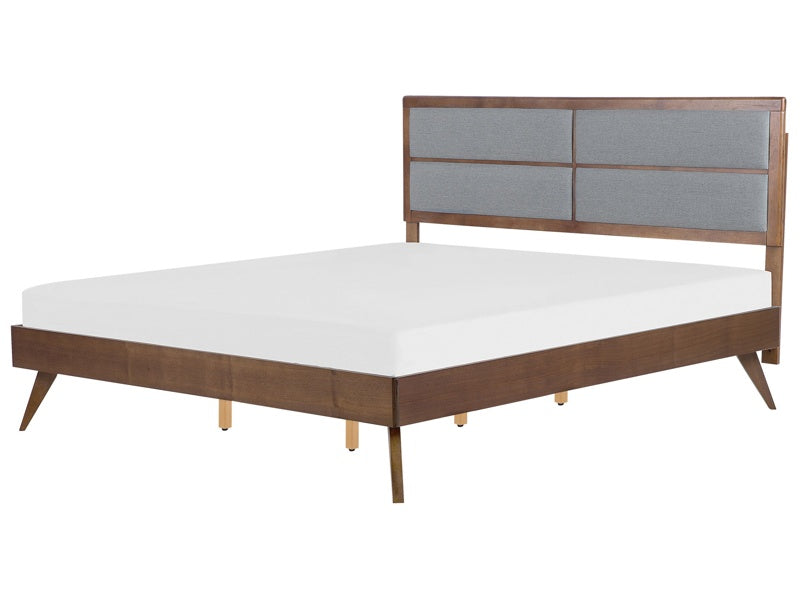 EU Super King Size Bed Dark MDF 6ft Frame with Upholstered Headrest and Slatted Base Beliani