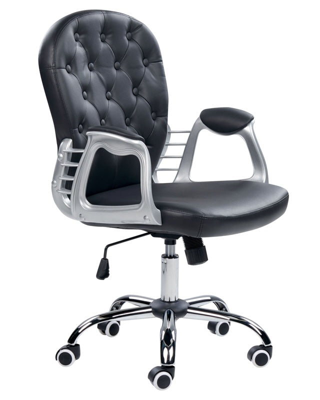 Office Chair Black Faux Leather Gas Lift Height Adjustable Button with Tufted Backrest and Full Swivel Beliani