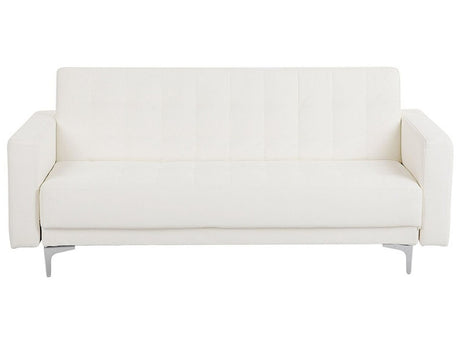 Sofa Bed White Faux Leather Tufted Modern Living Room Modular 3 Seater Silver Legs Track Arm Beliani