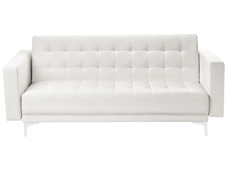 Sofa Bed White Faux Leather Tufted Modern Living Room Modular 3 Seater Silver Legs Track Arm Beliani