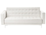 Sofa Bed White Faux Leather Tufted Modern Living Room Modular 3 Seater Silver Legs Track Arm Beliani