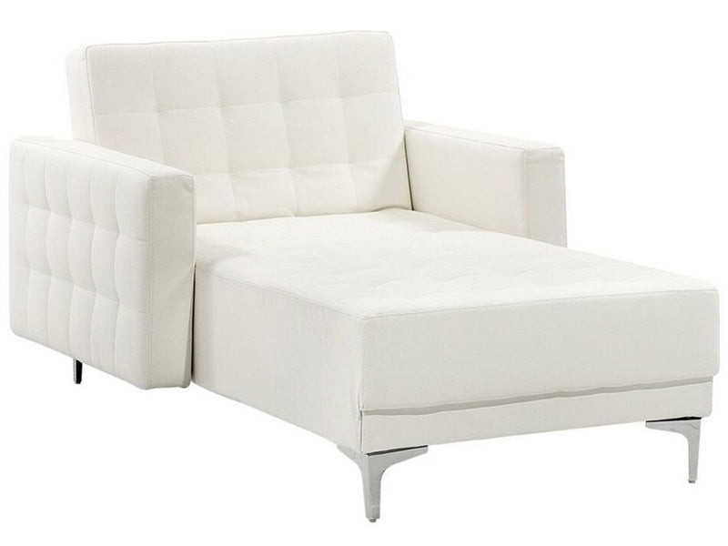 Chaise Lounge White Faux Leather Tufted Modern Living Room Reclining Day Bed Silver Legs Track Arms Beliani