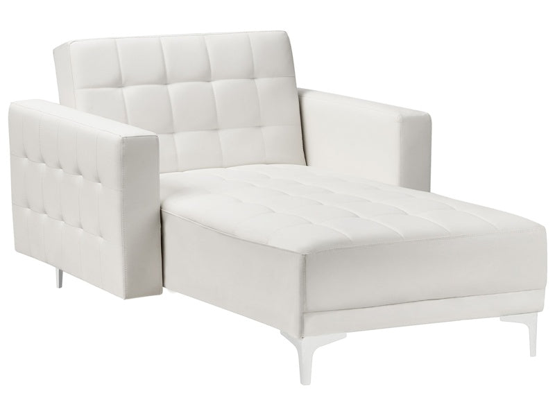 Chaise Lounge White Faux Leather Tufted Modern Living Room Reclining Day Bed Silver Legs Track Arms Beliani