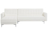 Corner Sofa Bed White Faux Leather Tufted Modern L-Shaped Modular 4 Seater Right Hand Chaise Longue Beliani