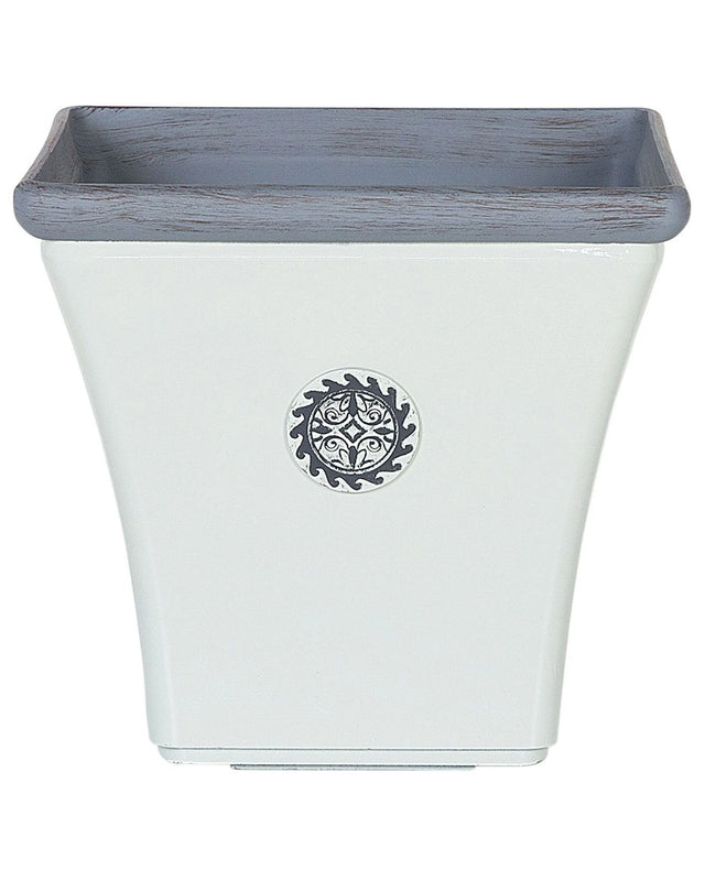 Plant Pot Planter White Stone Mixture Outdoor Resistances Square 37 x 35 cm All-Weather Beliani