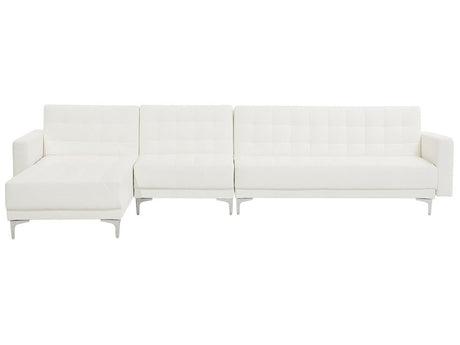 Corner Sofa Bed White Faux Leather Tufted Modern L-Shaped Modular 5 Seater Right Hand Chaise Longue Beliani