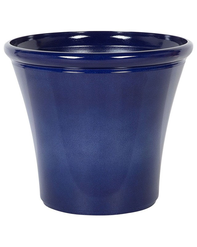 Plant Pot Planter Solid Navy Blue Fibre Clay High Gloss Outdoor Resistances 46 x 40 cm All-Weather Beliani