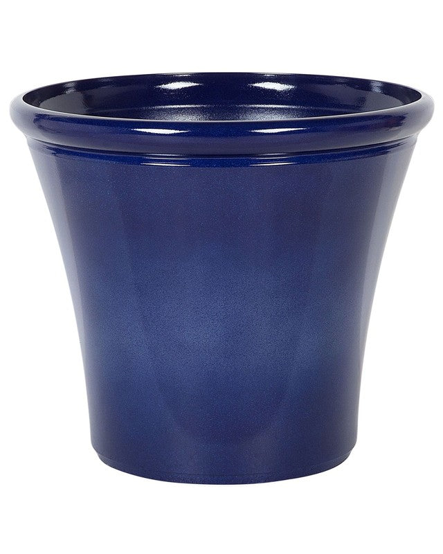 Plant Pot Planter Solid Navy Blue Fibre Clay High Gloss Outdoor Resistances 50 x 44 cm All-Weather Beliani