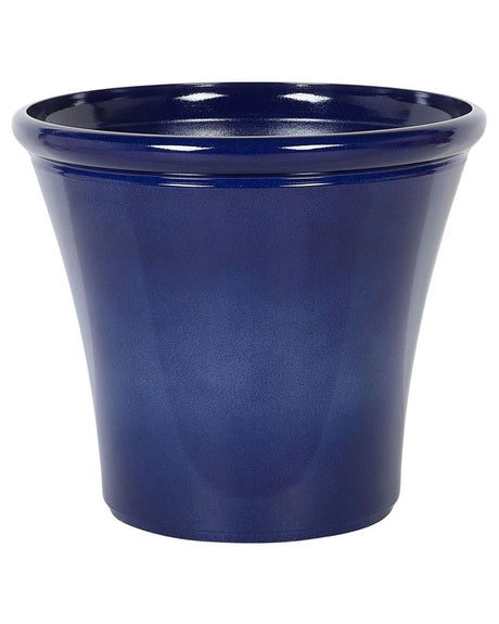 Plant Pot Planter Solid Navy Blue Fibre Clay High Gloss Outdoor Resistances 55 x 49 cm All-Weather Beliani