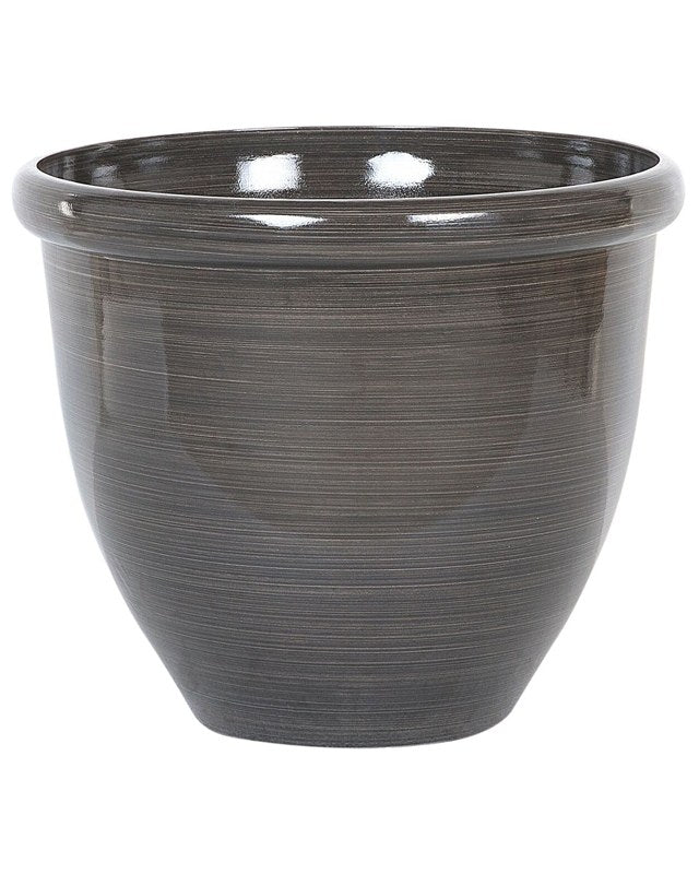 Plant Pot Planter Solid Brown Stone Mixture Polyresin High Gloss Outdoor Resistances Round ⌀ 40 cm All-Weather Beliani