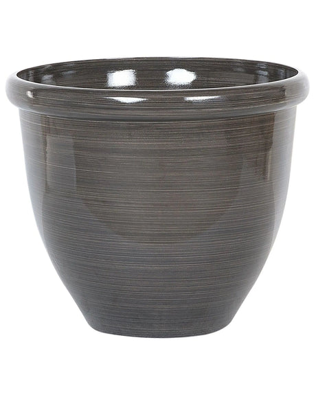 Plant Pot Planter Solid Brown Stone Mixture Polyresin High Gloss Outdoor Resistances Round  40 cm All-Weather Beliani