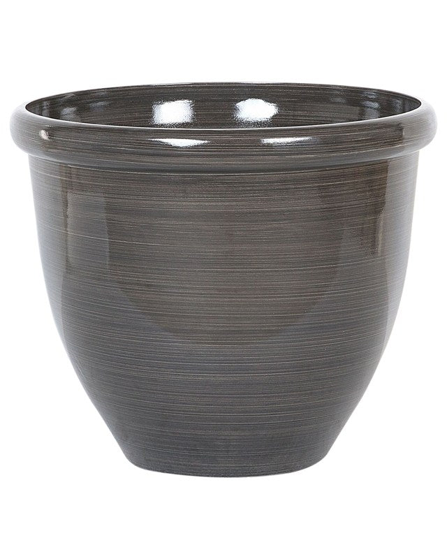 Plant Pot Planter Solid Brown Stone Mixture Polyresin High Gloss Outdoor Resistances Round ⌀ 44 cm All-Weather Beliani