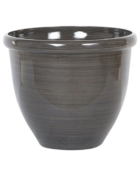 Plant Pot Planter Solid Brown Stone Mixture Polyresin High Gloss Outdoor Resistances Round  49 cm All-Weather Beliani