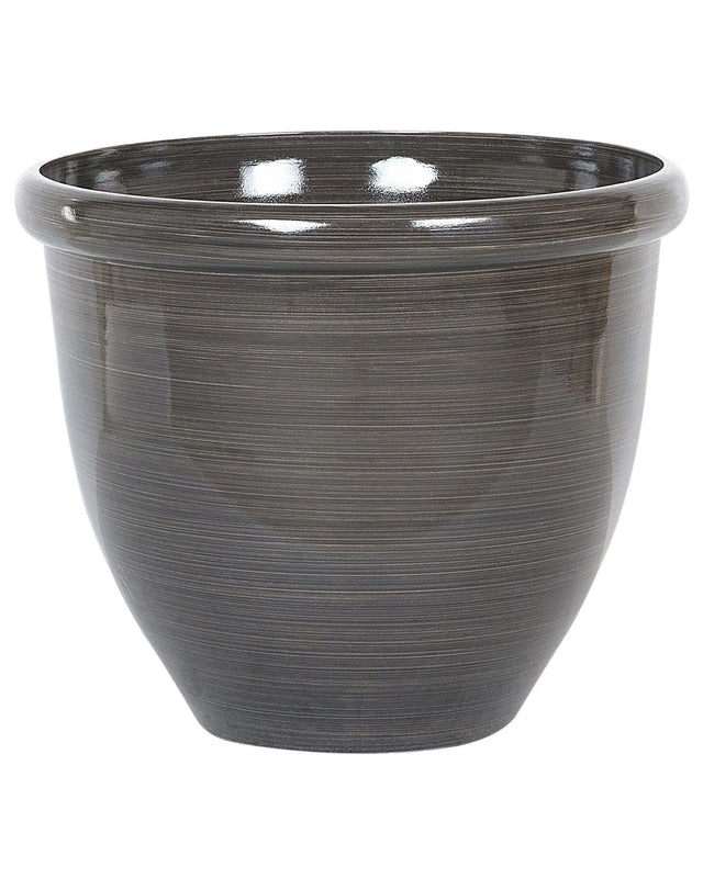 Plant Pot Planter Solid Brown Stone Mixture Polyresin High Gloss Outdoor Resistances Round  49 cm All-Weather Beliani