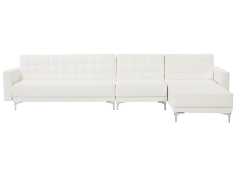 Corner Sofa Bed White Faux Leather Tufted Modern L-Shaped Modular 5 Seater Left Hand Chaise Longue Beliani