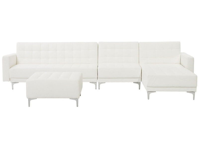 Corner Sofa Bed White Faux Leather Tufted Modern L-Shaped Modular 5 Seater with Ottoman Left Hand Chaise Longue Beliani