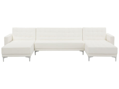 Corner Sofa Bed White Faux Leather Tufted Modern U-Shaped Modular 5 Seater with Chaise Lounges Beliani