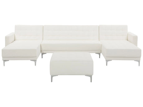 Corner Sofa Bed White Faux Leather Tufted Modern U-Shaped Modular 5 Seater with Ottoman Chaise Lounges Beliani
