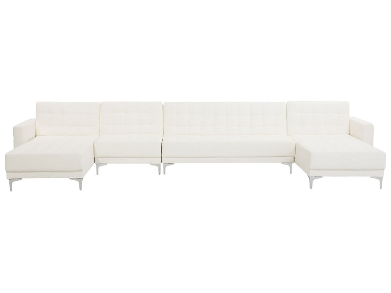 Corner Sofa Bed White Faux Leather Tufted Modern U-Shaped Modular 6 Seater with Chaise Lounges Beliani