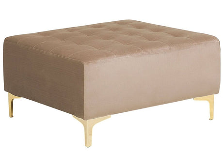 Ottoman Beige Velvet Tufted Fabric Modern Living Room Square Footstool Gold Legs Beliani